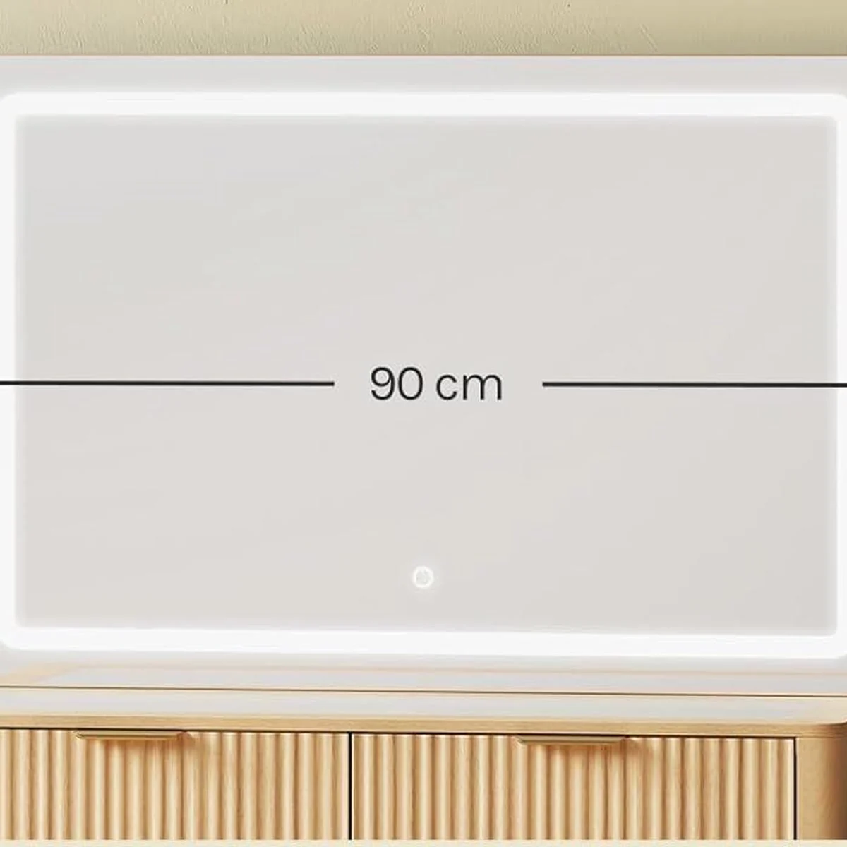 El espejo LED de 90 cm de ancho del tocador