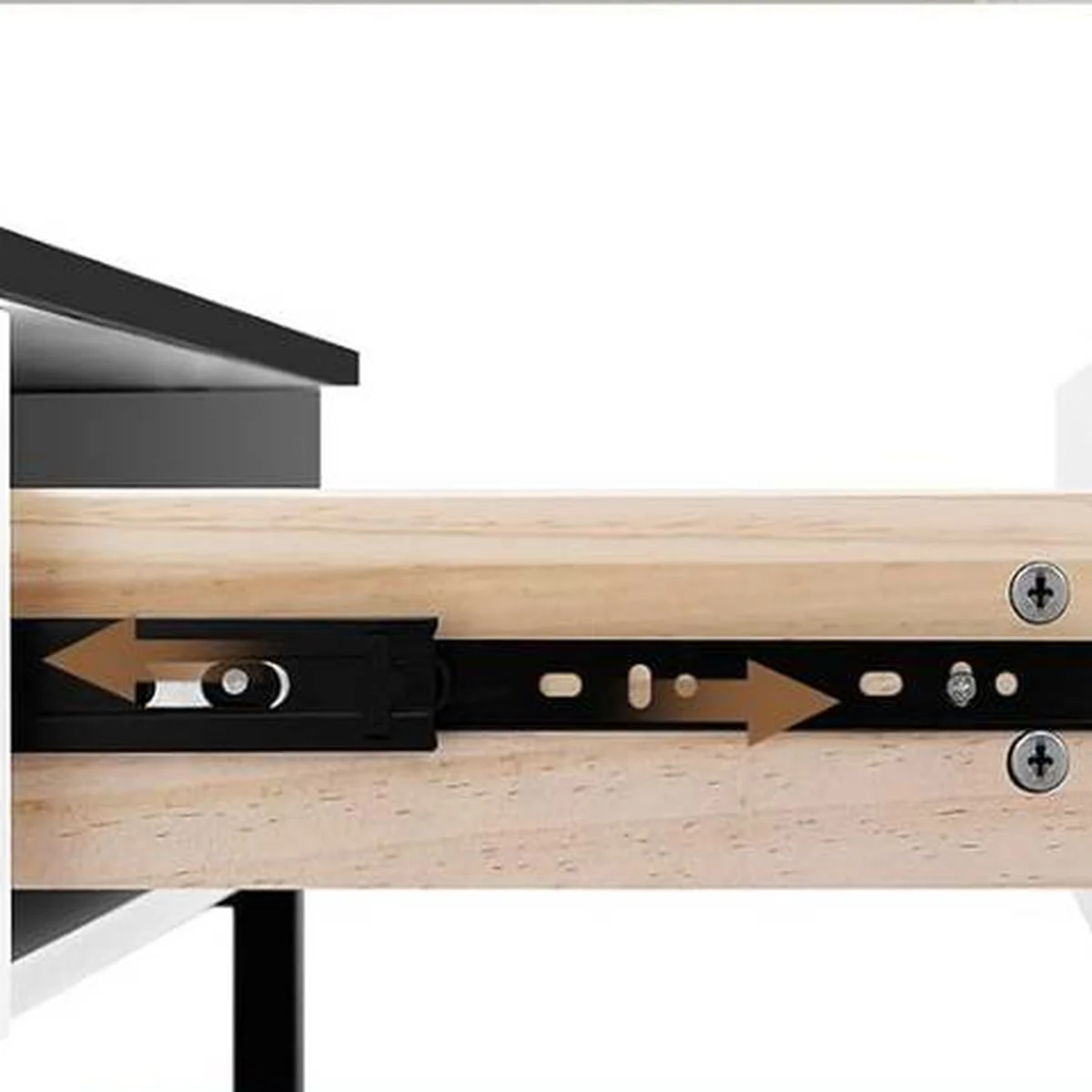 Un cajón de madera maciza sobre sus guías