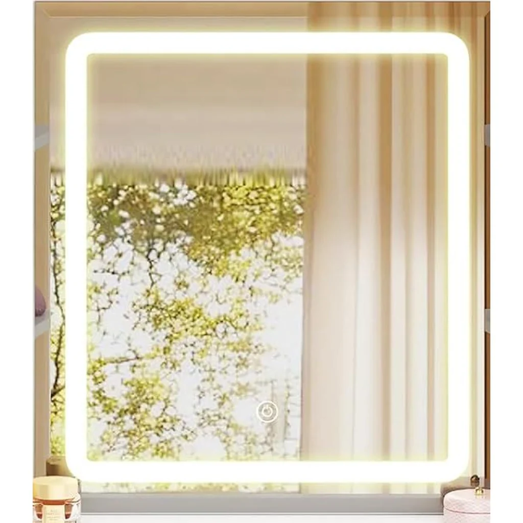 El espejo LED de 45 × 50 cm del tocador, encendido