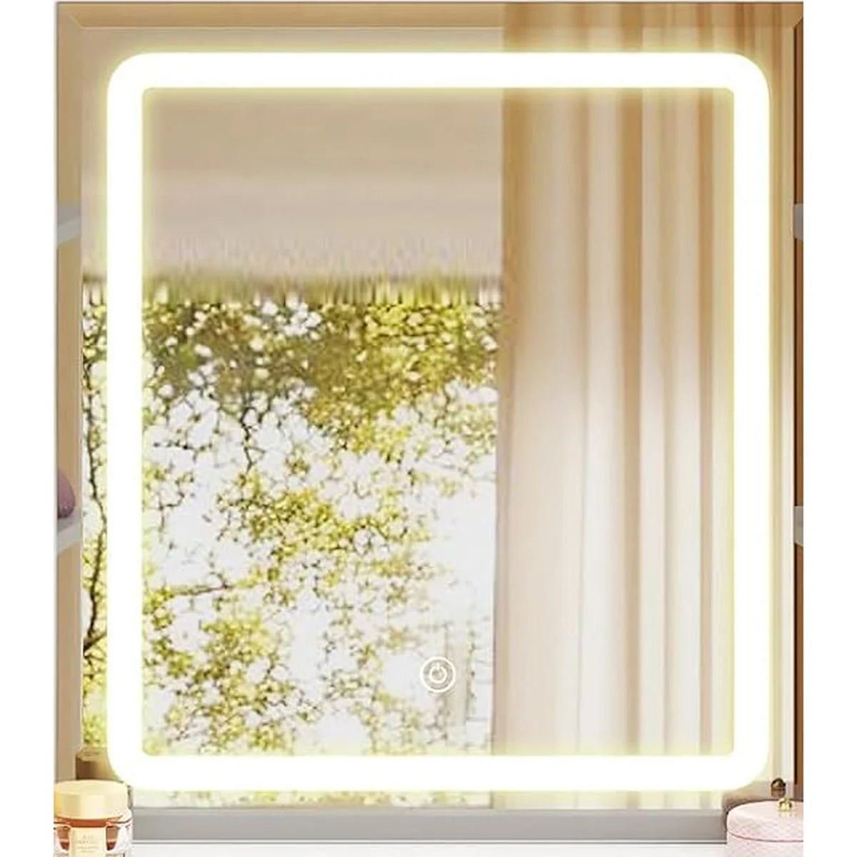 El espejo LED de 45 × 50 cm del tocador, encendido