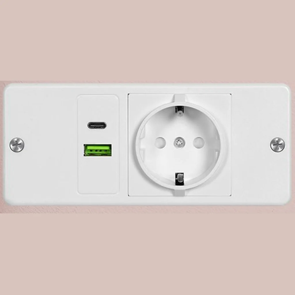 El enchufe integrado del tocador: 1 toma de corriente, 1 puerto USB y 1 puerto USB-C