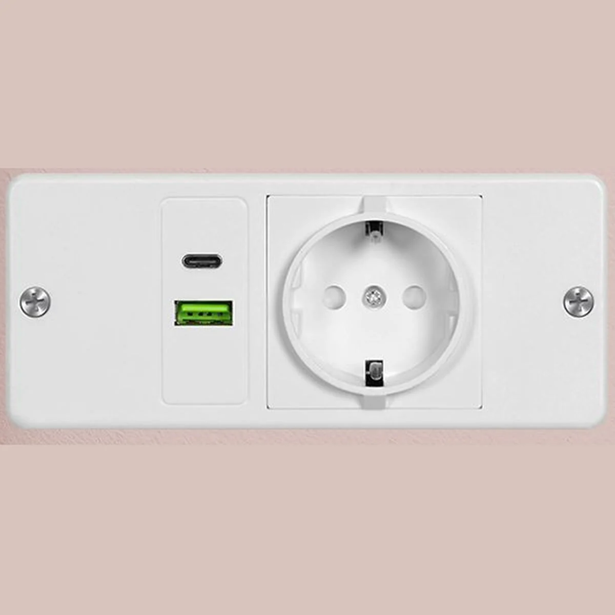 El enchufe integrado del tocador: 1 toma de corriente, 1 puerto USB y 1 puerto USB-C
